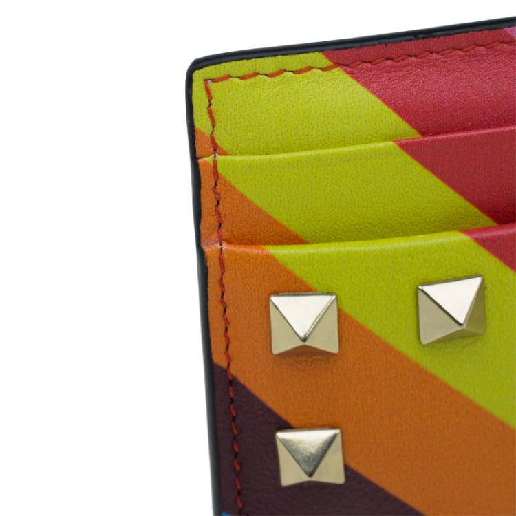 Pre Owned Valentino Multicolor Leather Rockstud Card Holder