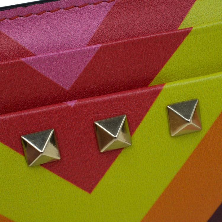 Pre Owned Valentino Multicolor Leather Rockstud Card Holder