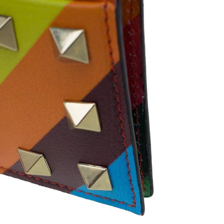 Pre Owned Valentino Multicolor Leather Rockstud Card Holder