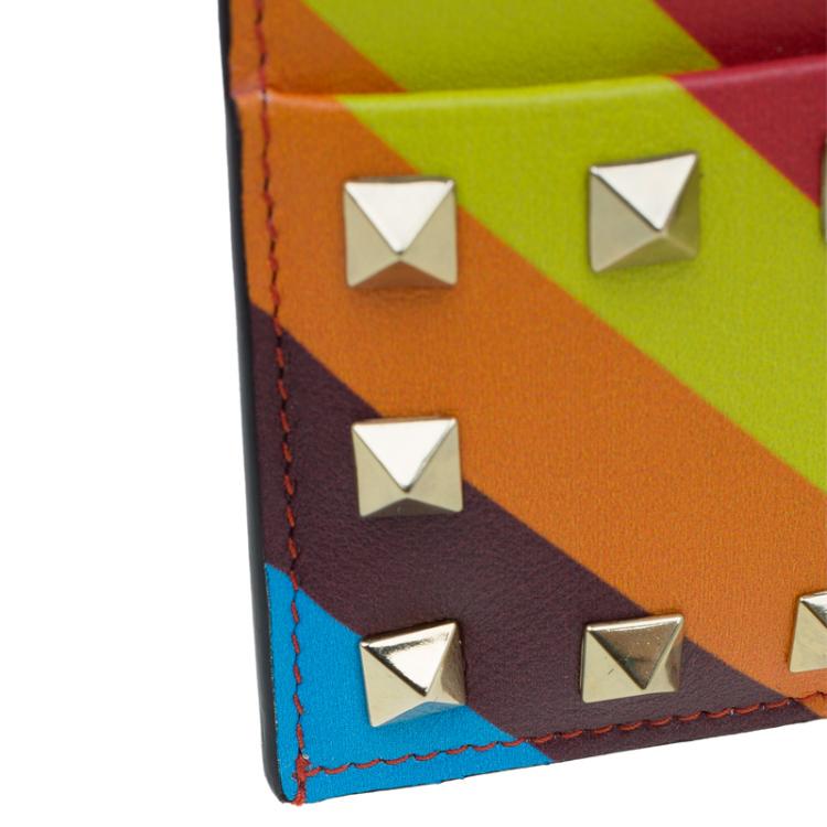 Pre Owned Valentino Multicolor Leather Rockstud Card Holder