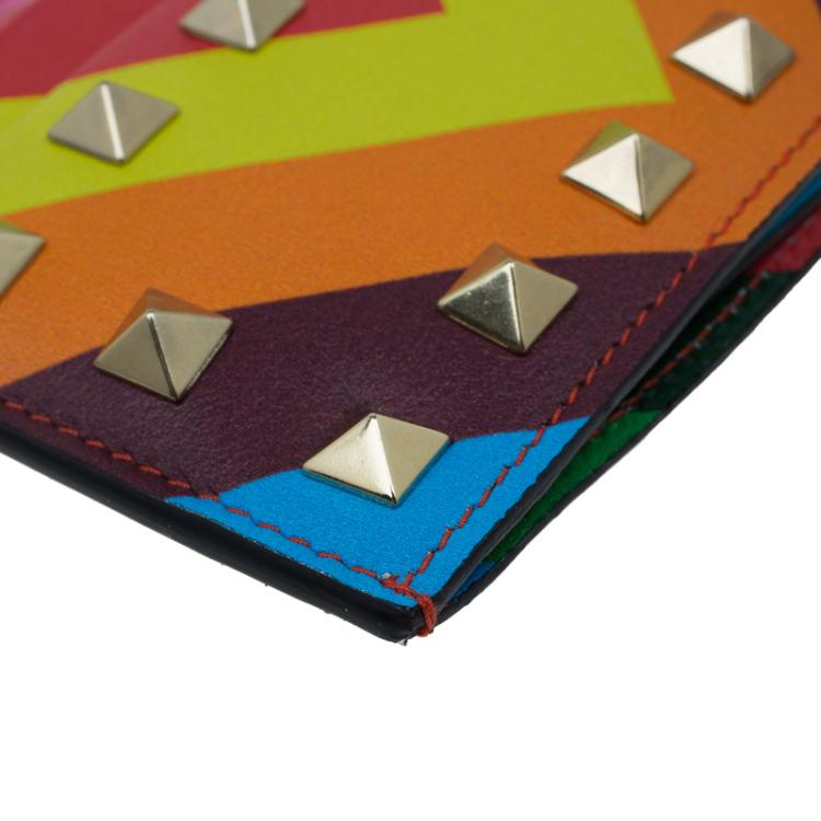 Pre Owned Valentino Multicolor Leather Rockstud Card Holder