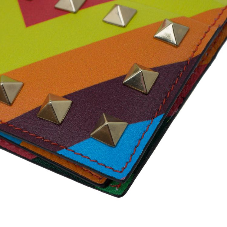 Pre Owned Valentino Multicolor Leather Rockstud Card Holder