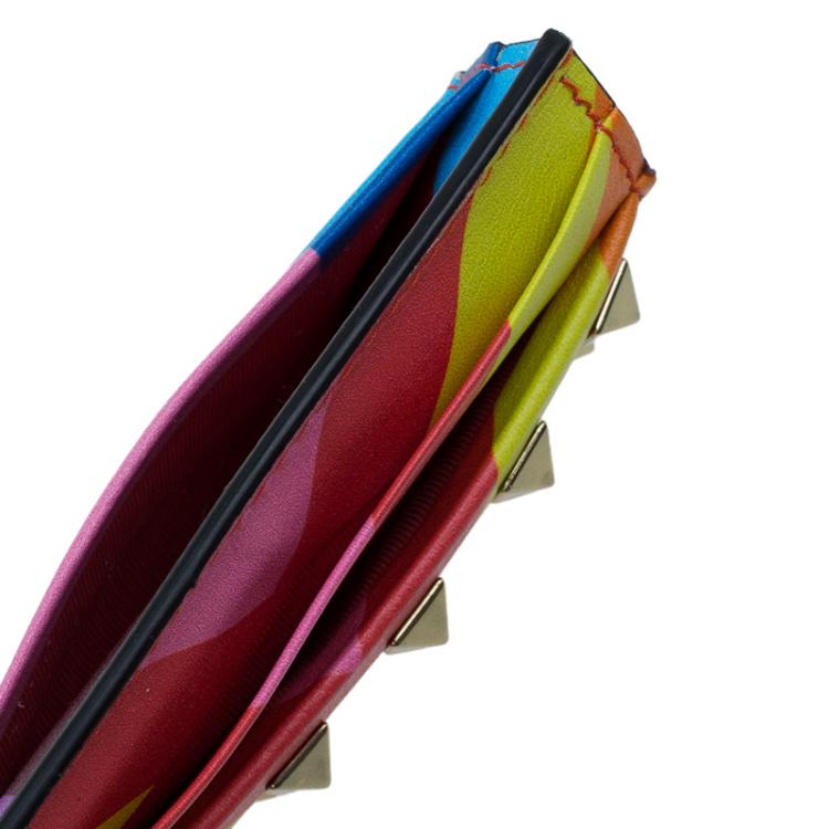Pre Owned Valentino Multicolor Leather Rockstud Card Holder