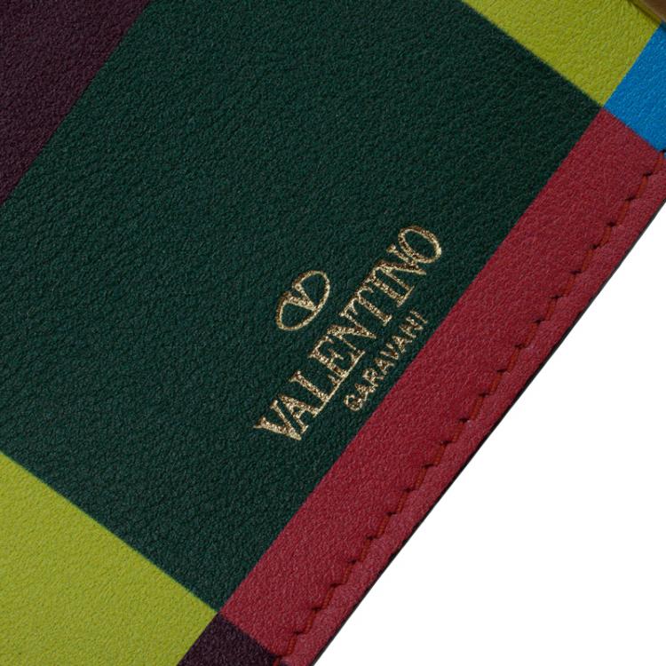 Pre Owned Valentino Multicolor Leather Rockstud Card Holder