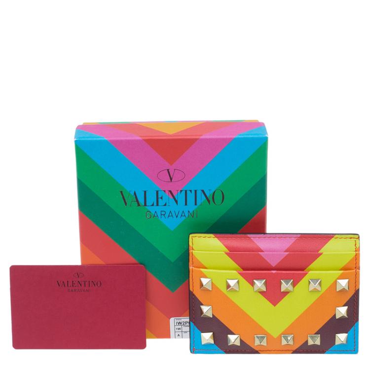 Pre Owned Valentino Multicolor Leather Rockstud Card Holder
