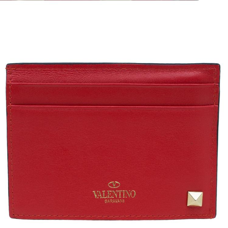 Pre Owned Valentino Red Leather Rockstud Card Holder 
