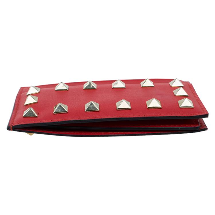 Pre Owned Valentino Red Leather Rockstud Card Holder 