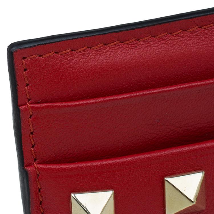 Pre Owned Valentino Red Leather Rockstud Card Holder 