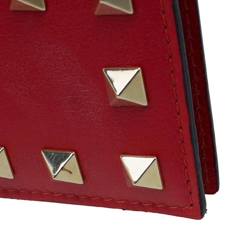Pre Owned Valentino Red Leather Rockstud Card Holder 