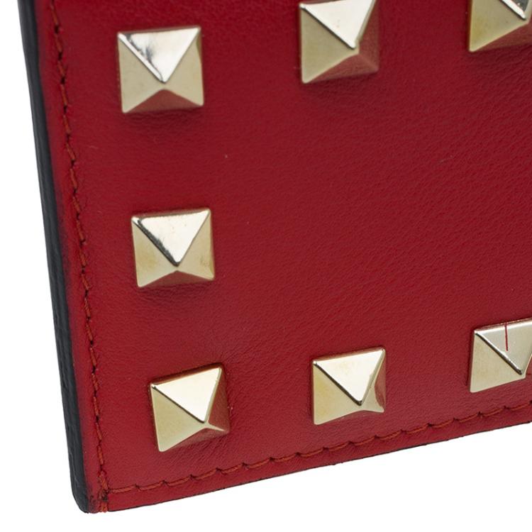 Pre Owned Valentino Red Leather Rockstud Card Holder 