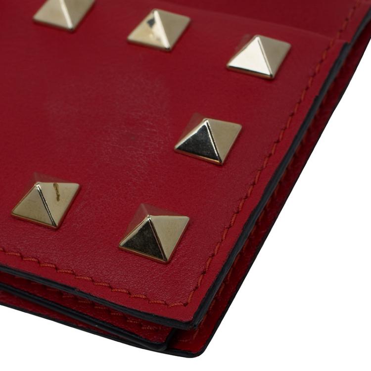 Pre Owned Valentino Red Leather Rockstud Card Holder 