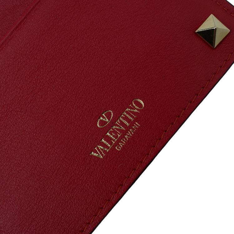 Pre Owned Valentino Red Leather Rockstud Card Holder 