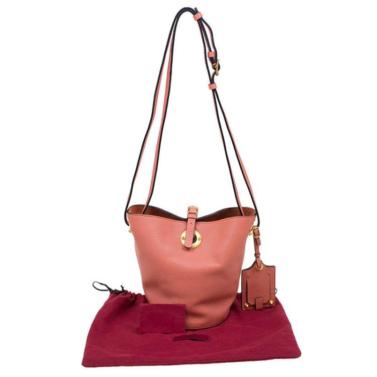 Pre Owned Valentino Peach Leather Eye On You Vitello Bucket Bag
