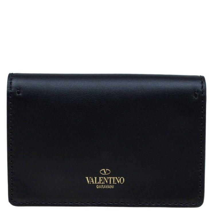 Pre Owned Valentino Black Leather Wristlet Bracelet Clutch