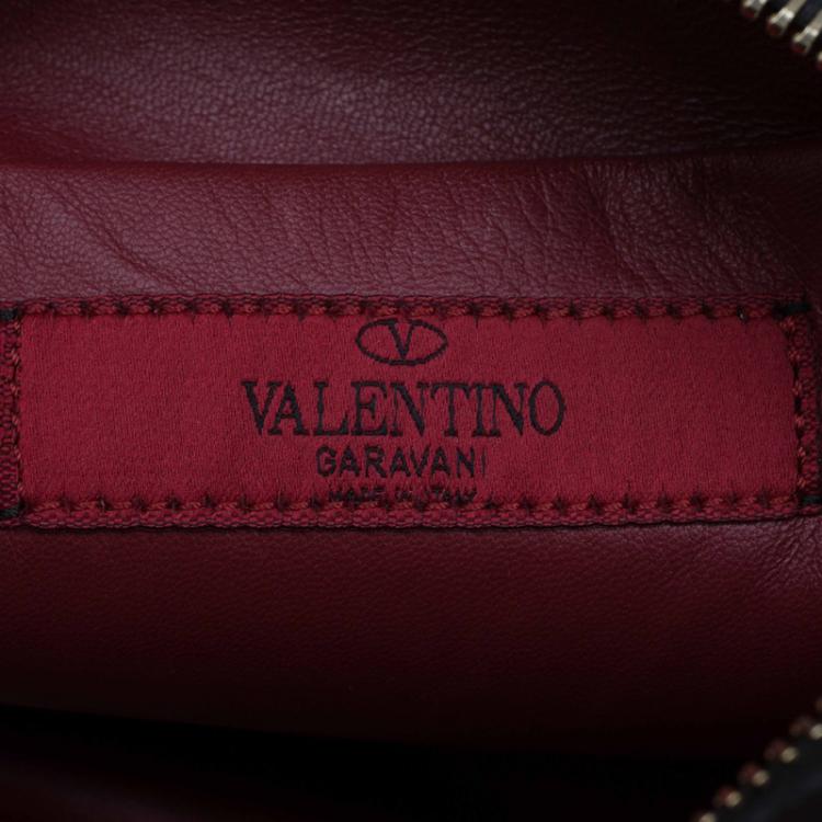 Pre Owned Valentino Red/Black Leather Mini Rockstud Top Handle Bag