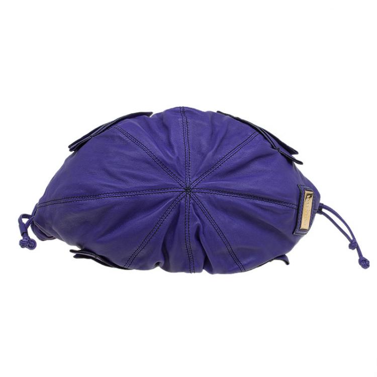 Pre Owned Valentino Purple Leather Ruffle Idylle Hobo