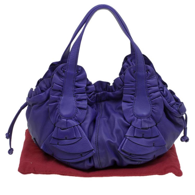 Pre Owned Valentino Purple Leather Ruffle Idylle Hobo