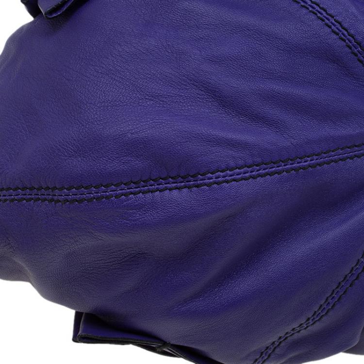 Pre Owned Valentino Purple Leather Ruffle Idylle Hobo