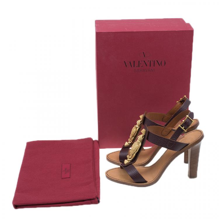 Valentino Brown Leather Gryphon T Strap Sandals Size 39