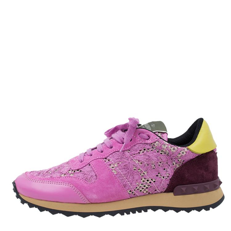 Pre Owned Valentino Pink “Macramé Lace” Sneakers Size 38