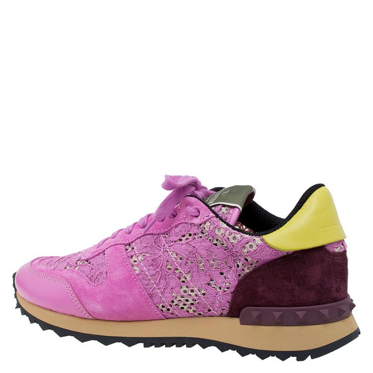 Pre Owned Valentino Pink “Macramé Lace” Sneakers Size 38