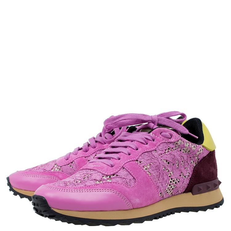 Pre Owned Valentino Pink “Macramé Lace” Sneakers Size 38