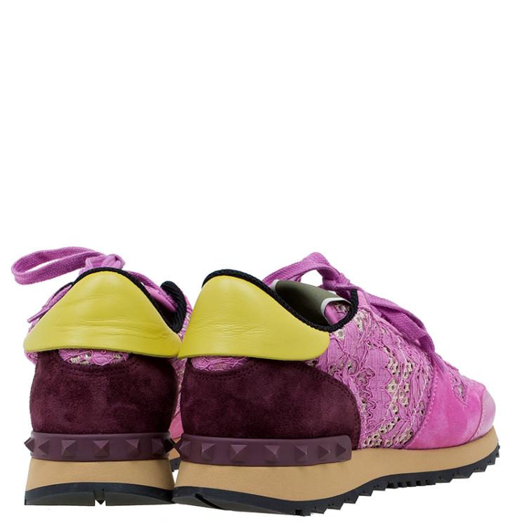 Pre Owned Valentino Pink “Macramé Lace” Sneakers Size 38