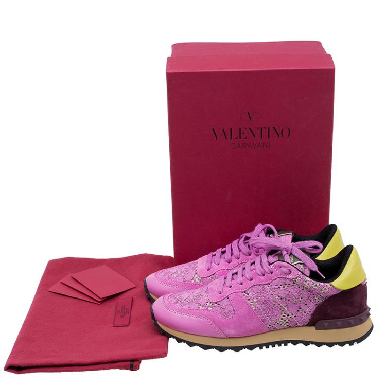 Pre Owned Valentino Pink “Macramé Lace” Sneakers Size 38