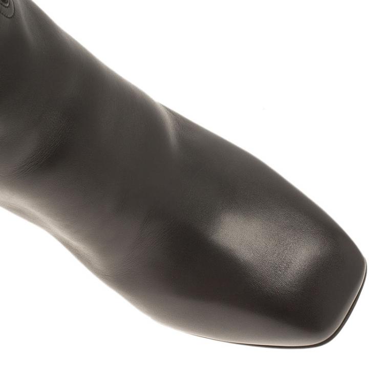 Pre Owned Valentino Black Leather Braided Over the Knee Boots Size 38.5