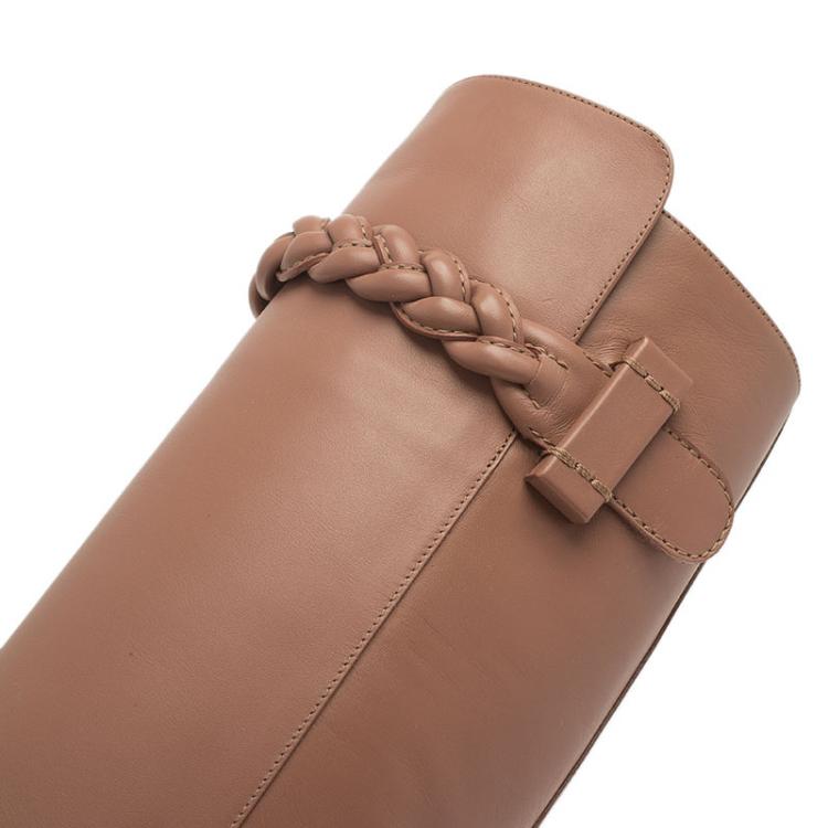 Pre Owned Valentino Blush Pink Leather Braided Over the Knee Boots Size 36.5