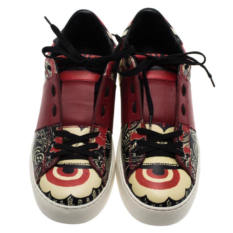 Pre Owned Valentino Red Printed Leather Open Sneakers Size 40