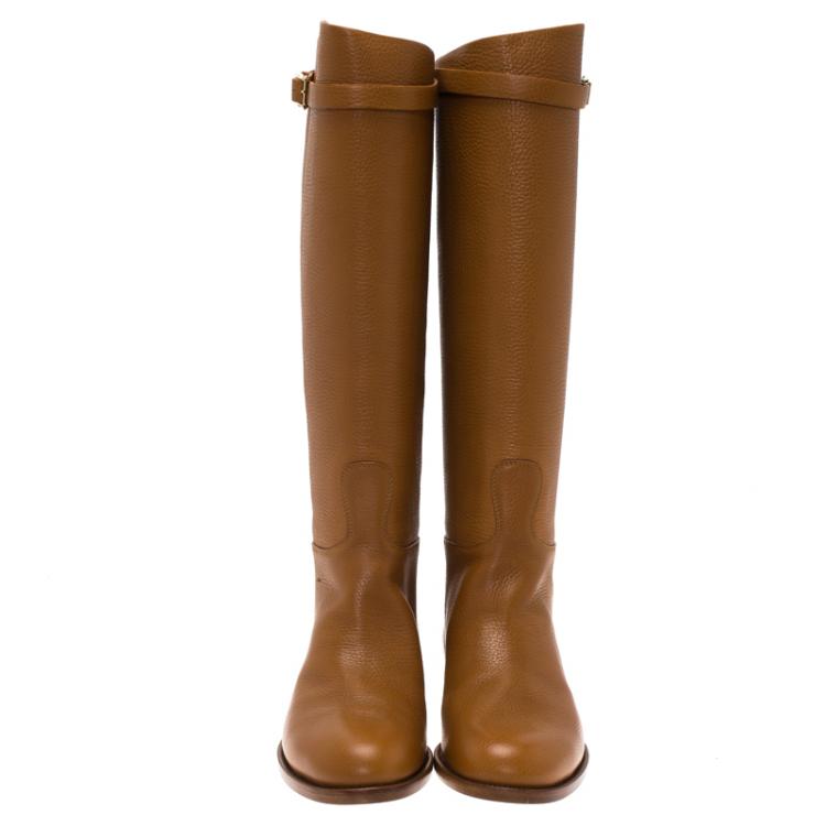 Pre Owned Valentino Brown Leather Rockstud Buckle Riding Knee Boots Size 40