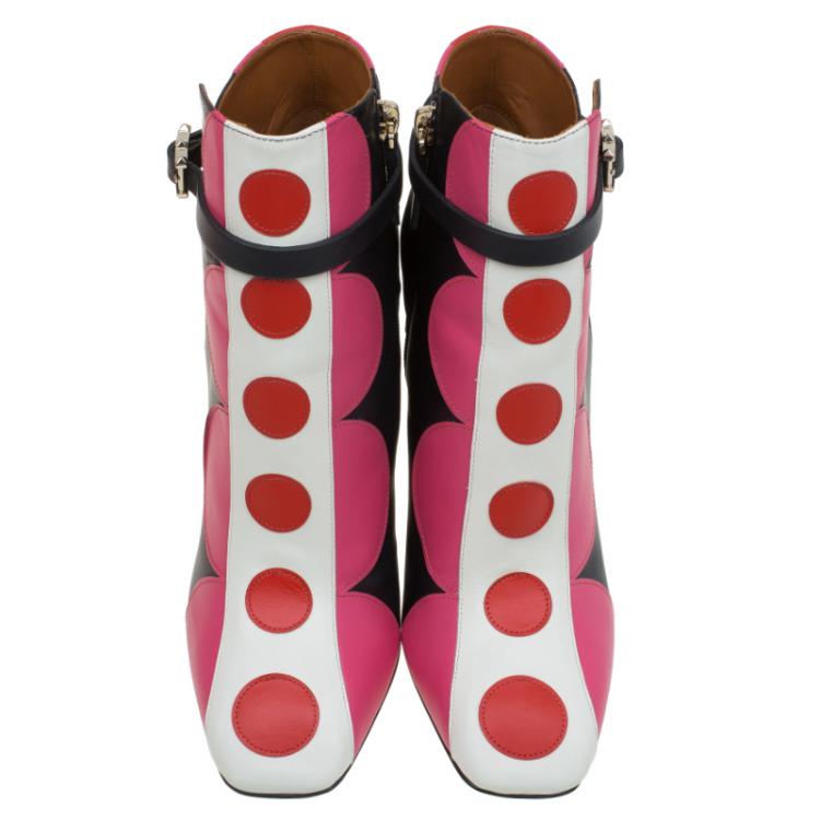 Pre Owned Valentino Multicolor Leather Polka Dot Ankle Boots Size 38.5