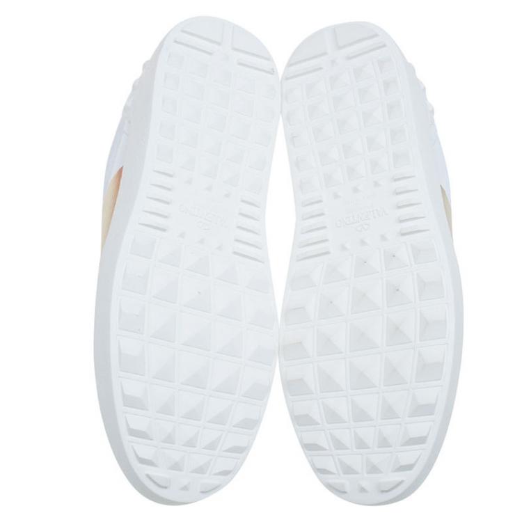 مملوكة مسبقًا Valentino White and Gold Band Leather Open Low Top Sneakers Size 38