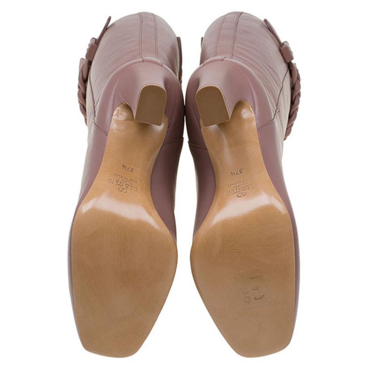 Pre Owned Valentino Blush Pink Leather Braided Over the Knee Boots Size 37.5
