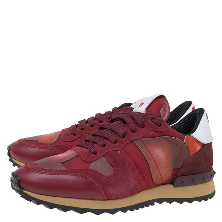 Pre Owned Valentino Red Suede and Leather Rockrunner L'Amour Sneakers Size 36