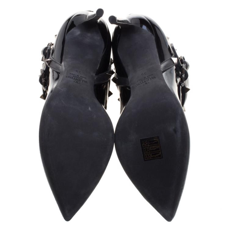 Pre Owned Valentino Black Patent Leather Rockstud Ankle Boots Size 39