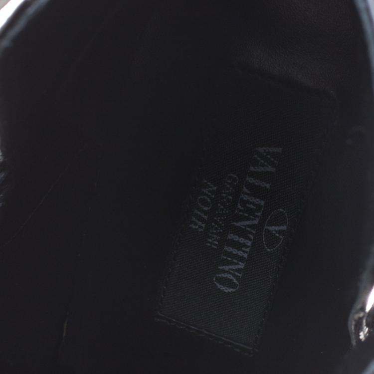Pre Owned Valentino Black Patent Leather Rockstud Ankle Boots Size 39