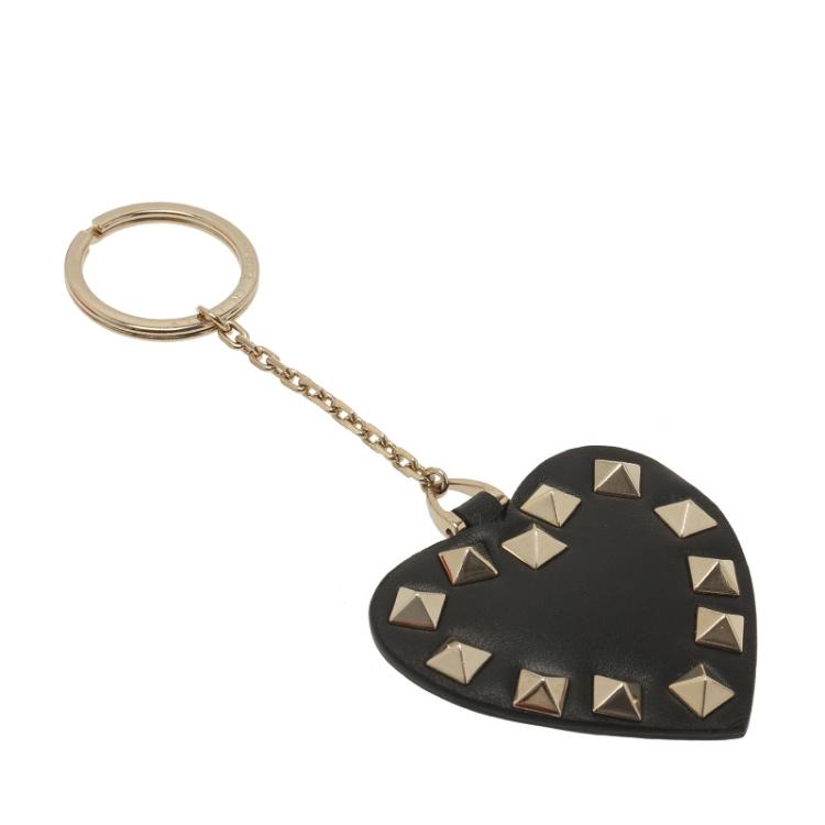 مملوكة مسبقًا Valentino Black Leather Heart Rockstud Keyring 
