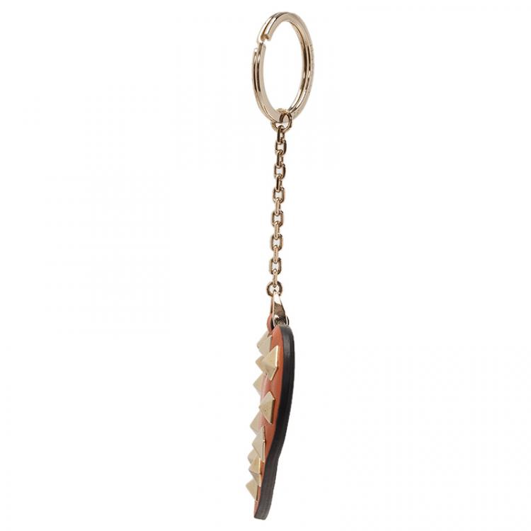 Pre Owned Valentino Orange Leather Heart Rockstud Keyring 