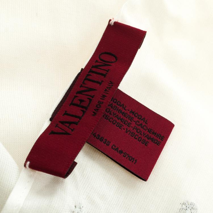 Pre Owned Valentino Monochrome Lace Trim Detail Stole 