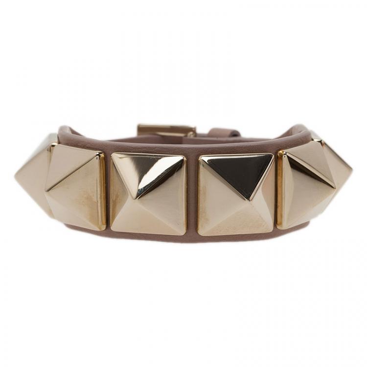 Pre Owned Valentino Rockstud Macro Stud Leather Bracelet