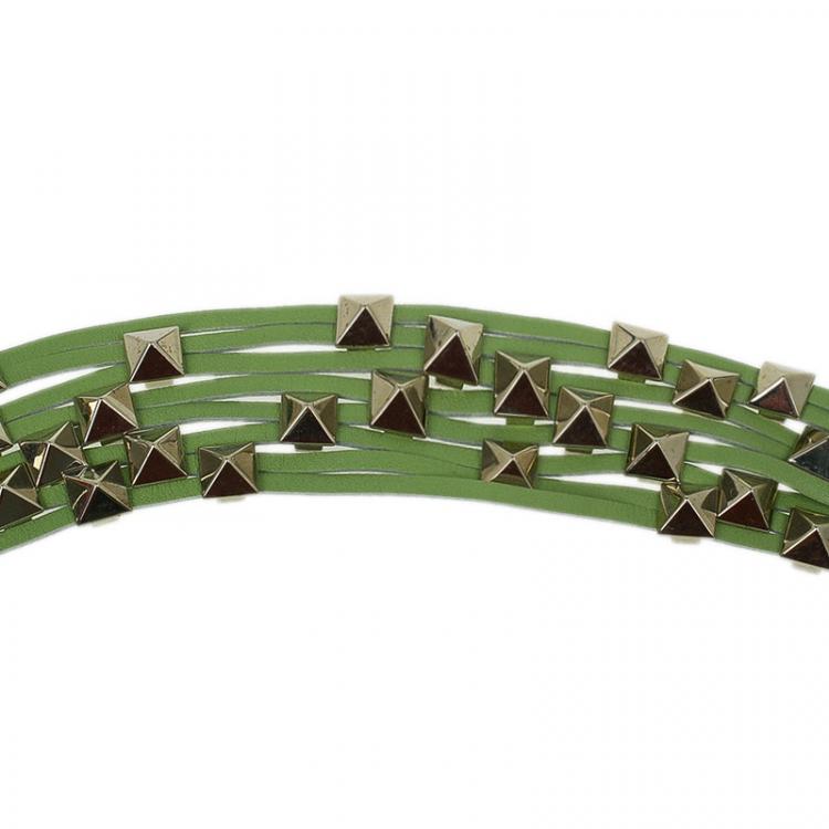 Pre Owned Valentino Rockstud Green Leather Necklace