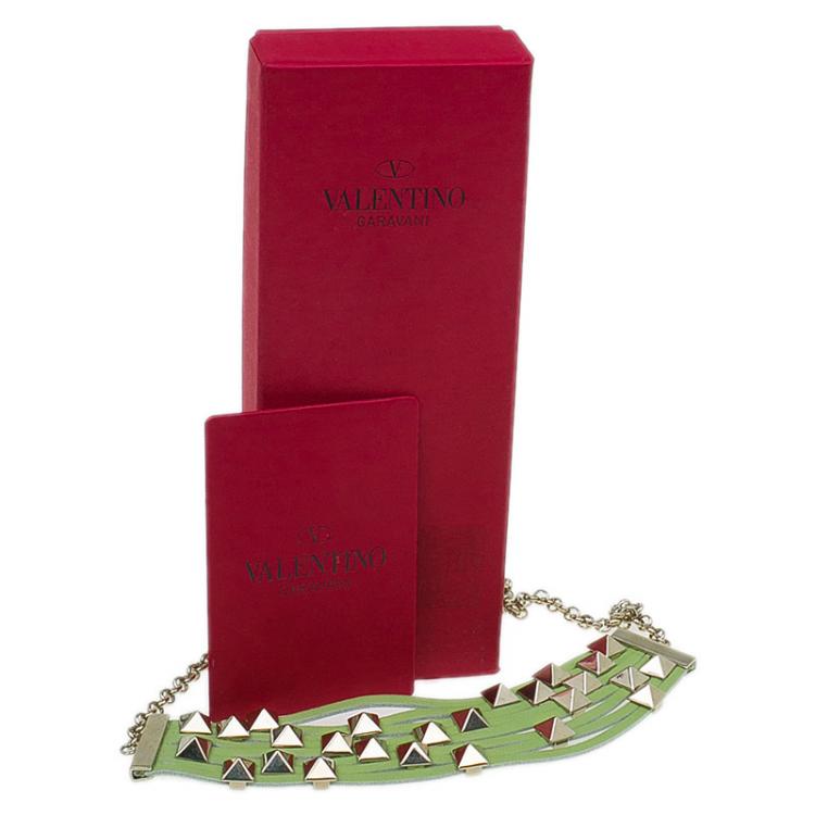 Pre Owned Valentino Rockstud Green Leather Necklace