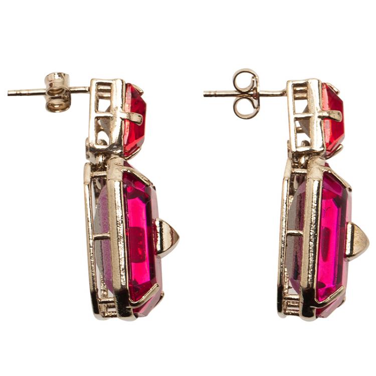 Pre Owned Valentino Pink Crystal Gold Tone Dangle Pierce Earrings