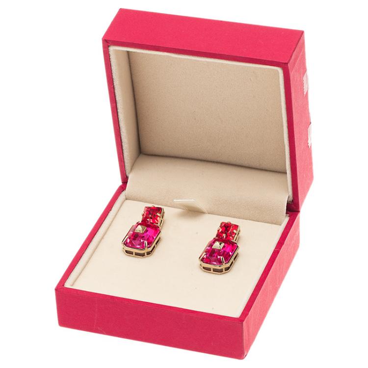 Pre Owned Valentino Pink Crystal Gold Tone Dangle Pierce Earrings