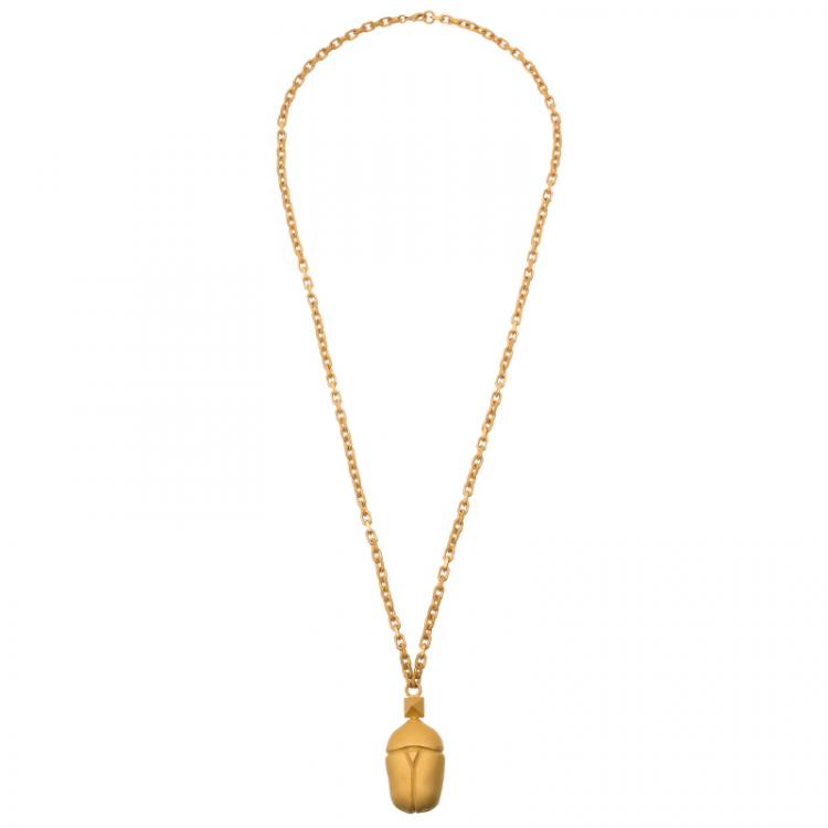 Valentino Scarab Gold Tone Chain Long Pendant Necklace Valentino