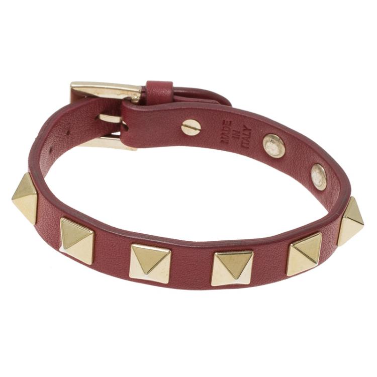 Pre Owned Valentino Rockstud Red Leather Bracelet