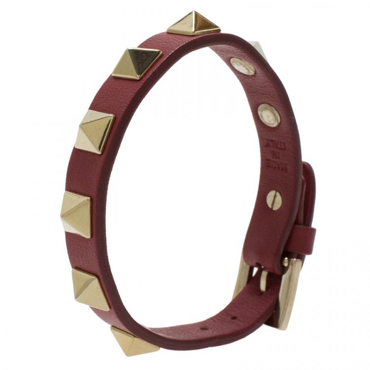 Pre Owned Valentino Rockstud Red Leather Bracelet