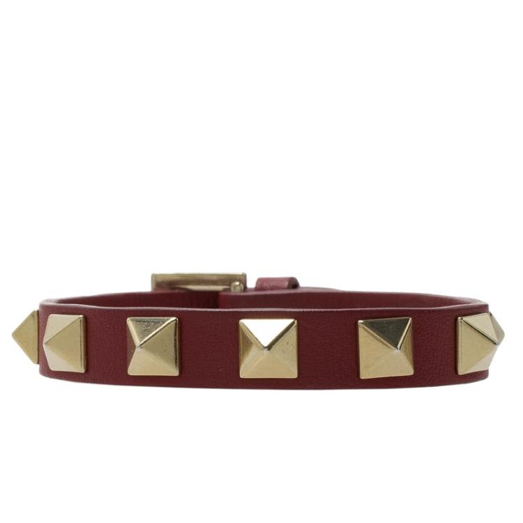 Pre Owned Valentino Rockstud Red Leather Bracelet